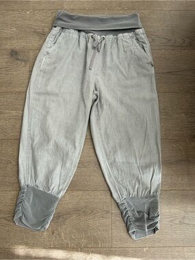 CREAM Fold over Linen Light Gray Casual Drawstring Ruched Gathered hem Pants
